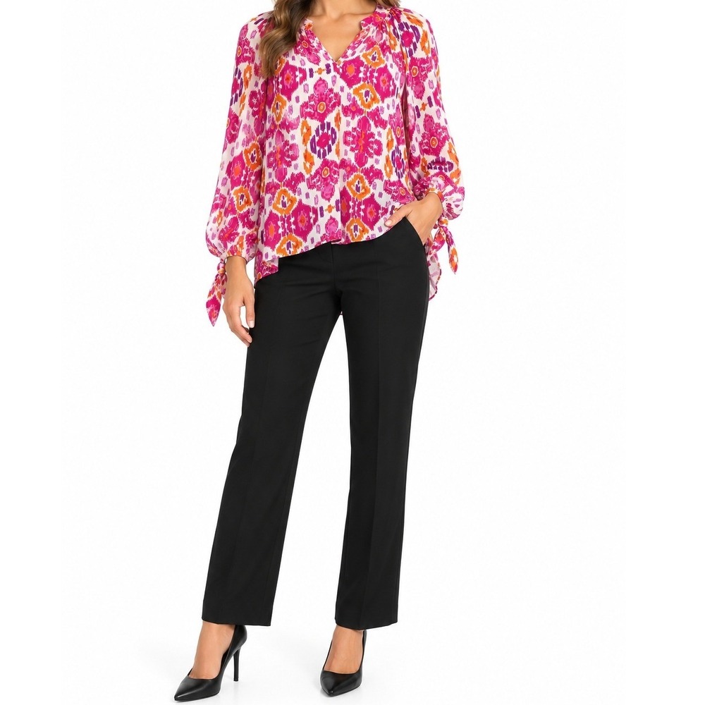 Christian Siriano Ikat Blouse Women Size M Pink Orange Boho V-Neck High-Low